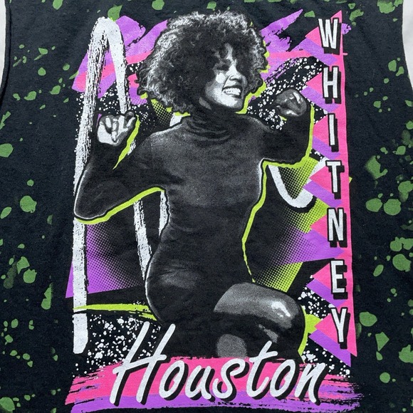 Whitney Houston Muscle Tank M Black Sleeveless Shirt 80s Style Neon Graphic Tee - Picture 2 of 8
